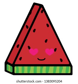 slice of watermelon with emotions. loving smile. Vector illustration in cartoon style.