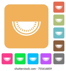 Slice of watermelon flat icons on rounded square vivid color backgrounds.