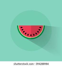 Slice of a watermelon in flat style. Vector icon in flat style. Vector illustration.