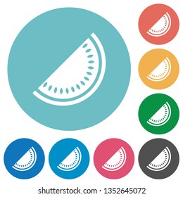 Slice of watermelon flat white icons on round color backgrounds