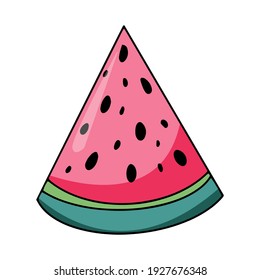 Slice watermelon fresh summer fruit hand drawn vector illustration isolated on white backgraund