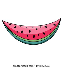 Slice watermelon frische Sommerfrucht handgezeichnet Vektorgrafik einzeln auf weißem Hintergrund