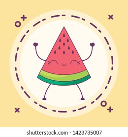 slice of watermelon fruit kawaii in frame circular
