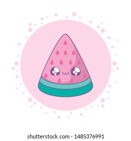 slice watermelon fruit kawaii style