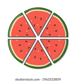 Slice Of Watermelon Fruits Vector Icon Illustration. Fresh Watermelons Flat Icon