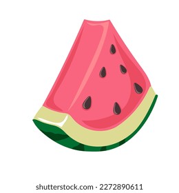 Trozo de sandía. Berry de rayas verdes con pulpa roja y semillas marrones. Frutos de verano y bayas.Ilustración vectorial