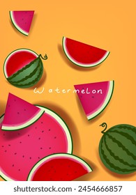 Slice of watermelon hand drawn vector illustration. Element, cute fruits design concept.