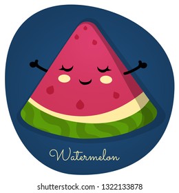 A slice of watermelon with happy face on dark blue color background. Cartoon character. Kawaii food. Vector illustaration for posters, cards,
invitations, flyers, ect.