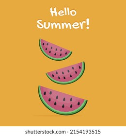 Trozo de sandía. Hola, tarjeta de verano