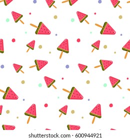 A slice of watermelon, ice cream in the form. Seamless fabric.Stock vector. Background, wrapping paper, Wallpaper, ornament. 