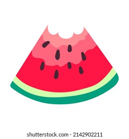 Slice of Watermelon icon, bitten watermelon. Vector summer fruit. Triangle slice of watermelon on white background.