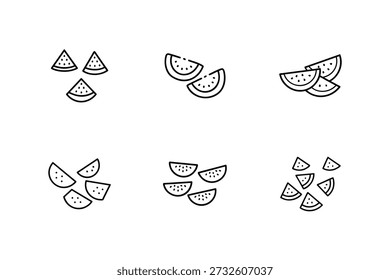 Fatia Watermelon Icon Bundle, Ícones de frutas de verão melancia, Conjunto de vetores de melancia fresca, Pacote gráfico de melancia suculenta