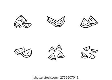 Fatia Watermelon Icon Bundle, Ícones de frutas de verão melancia, Conjunto de vetores de melancia fresca, Pacote gráfico de melancia suculenta