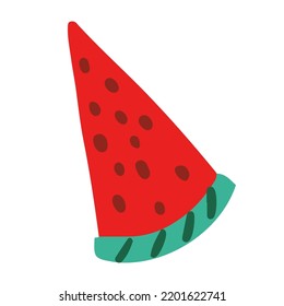 Slice of watermelon illustration in doodle style. Hand-drawn single fruit.