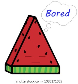a slice of watermelon with an inscription and with emotions. Vector illustration in cartoon style.