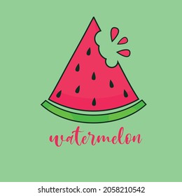 A slice of watermelon isolated on a green background with an inscription. Fruit. Summer