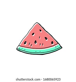 Pieza de sandía Aislada sobre un fondo blanco. Dibujo manual. Ilustración de material vectorial.