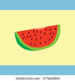 Slice of Watermelon Isolated on Yellow Background. Illustration Vector.
