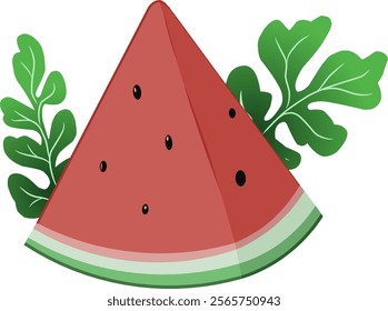 A slice of watermelon and its leaves