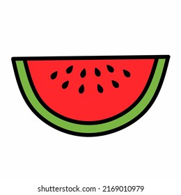 Slice of watermelon line icon in colored linear style isolated on white background. Pictogram symbol and illustration for logo. Thin black line vector.