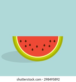 slice of watermelon on blue background, vector illustration
