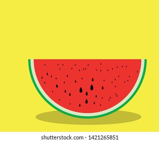 slice of watermelon on a bright yellow background. Concept of food and healthy lifestyle. Seasonal summer fruit