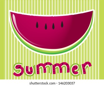 Slice of watermelon on green background. Vector illustration.