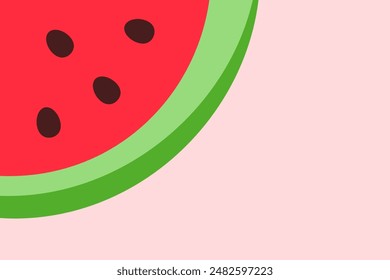 A slice of watermelon on a light pink background. Summer watermelon background, banner. Vector illustration