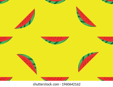 Slice of watermelon on a yellow background. Seamless texture.