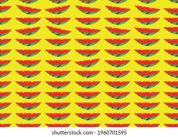 Slice of watermelon on a yellow background. Seamless texture.