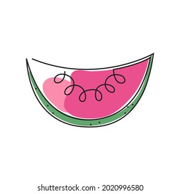 Slice of watermelon  in one line drawing style isolated on white background.