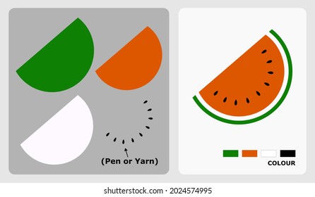 Slice watermelon pattern for kids crafts or paper crafts. Vector illustration of watermelon puzzle. cut and glue patterns for children's crafts.