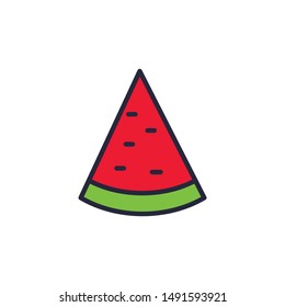 a slice watermelon red and green color icon in flat style isolated. Vector Symbol illustration.
