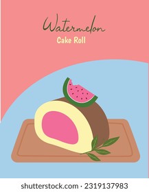Slice of Watermelon Roll Cake on a plate