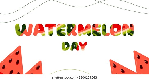 Wassermelone mit Samen, Sommerhintergrund. Horizontale Vorlage für Banner, Poster, Flyer. Das Konzept des Urlaubs. Vektorgrafik.