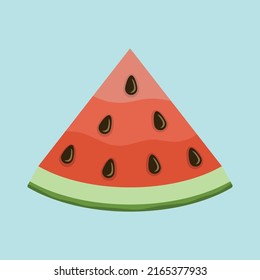 A slice of watermelon. A simple cartoon image of a ripe and cut fruit. Isolated vector on pure white background.