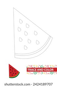 A slice of watermelon. Trace and color for kids. Vector illustration.