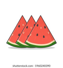 Slice Of Watermelon Vector Icon Illustration. Fresh Watermelons Flat Icon