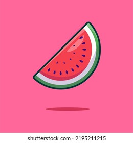 Slice of watermelon vector illustration. Flat icon slice of red watermelon. Vector illustration.Watermelon vector. Watermelon with red flesh is halved isolate on a pink background.