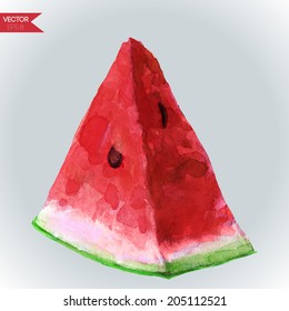 Slice of watermelon. Vector watercolor illustration.