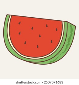 A slice of watermelon with a vibrant red interior and green rind.