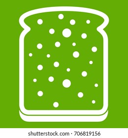 Slice of white bread icon white isolated on green background. Vector illustration