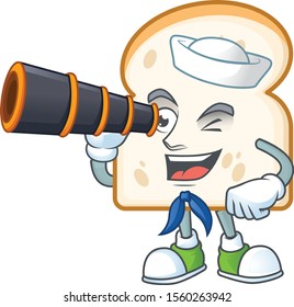 Slice white bread with mascot sailor holding binocular.