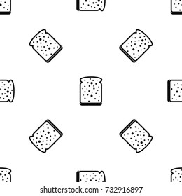 Slice of white bread pattern repeat seamless in black color for any design. Vector geometric illustration