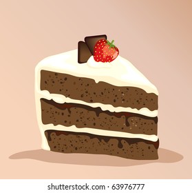 A slice of white and dark chocolate cake with a strawberry on top. EPS10 vector format.