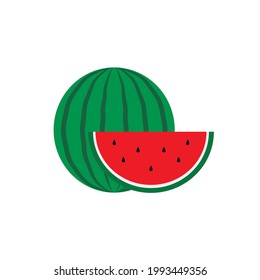 Slice and whole watermelon. Vector illustration. Delicious juicy watermelon isolated on white background.