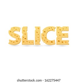 Slice word of cheese. Vector word template