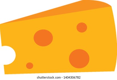 A slice of yellow cheese, vector, color drawing or illustration. 