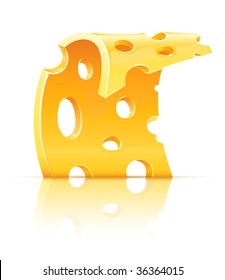 slice of yellow porous cheese food with holes - vector illustration