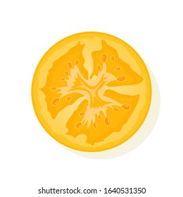 Slice of yellow tomato isolated on white. Juicy ripe tomato. Vector Illustration.